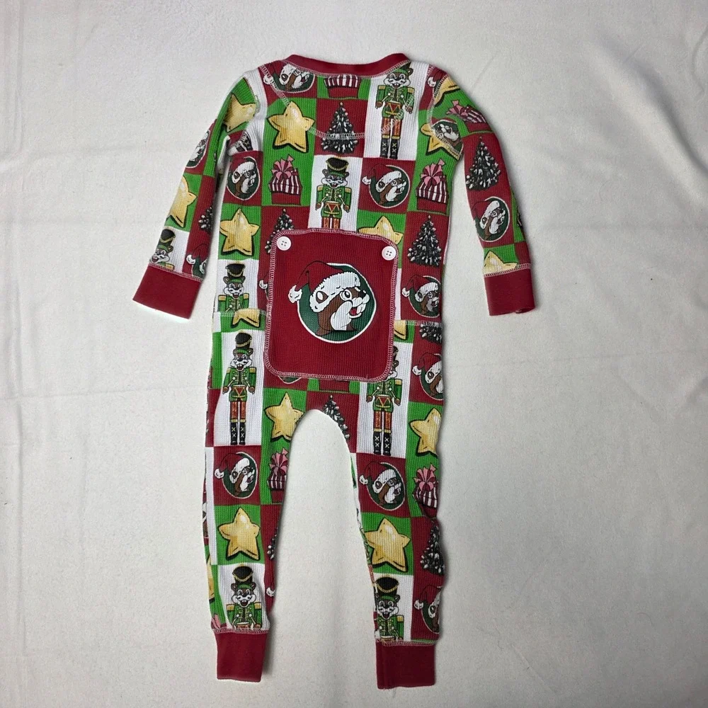 BUC-EES Beaver Christmas Nutcracker Waffle Knit Holiday Sleeper 2t